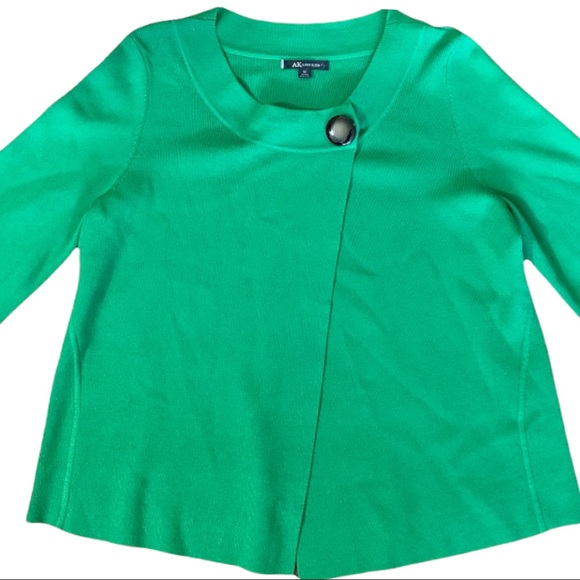 Anne Klein Asymmetrical Scoop Neck Sweater Cardigan Shirt LS Kelly Green - Picture 3 of 8